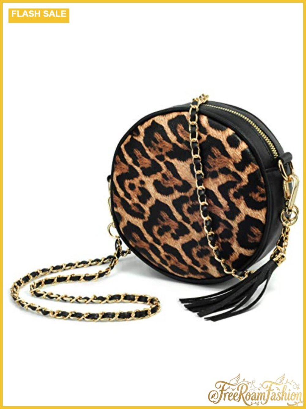 HOXIS Round Crossbody Bag Vegan Leather Chain Strap Tassel Clutch Wristlet